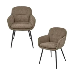 WOOOD Eetkamerstoelen|Runa Eetkamerstoel Chenille Donkerzand