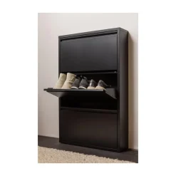 WOOOD Schoenenkasten|Schoenenkasten|Sabine 3-Vaks Schoenenkast Metaal Zwart 66cm