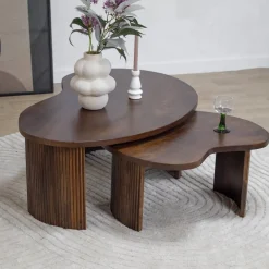 Vane Living Salontafels|Salontafel Asger set van 2 walnoot 110/70cm