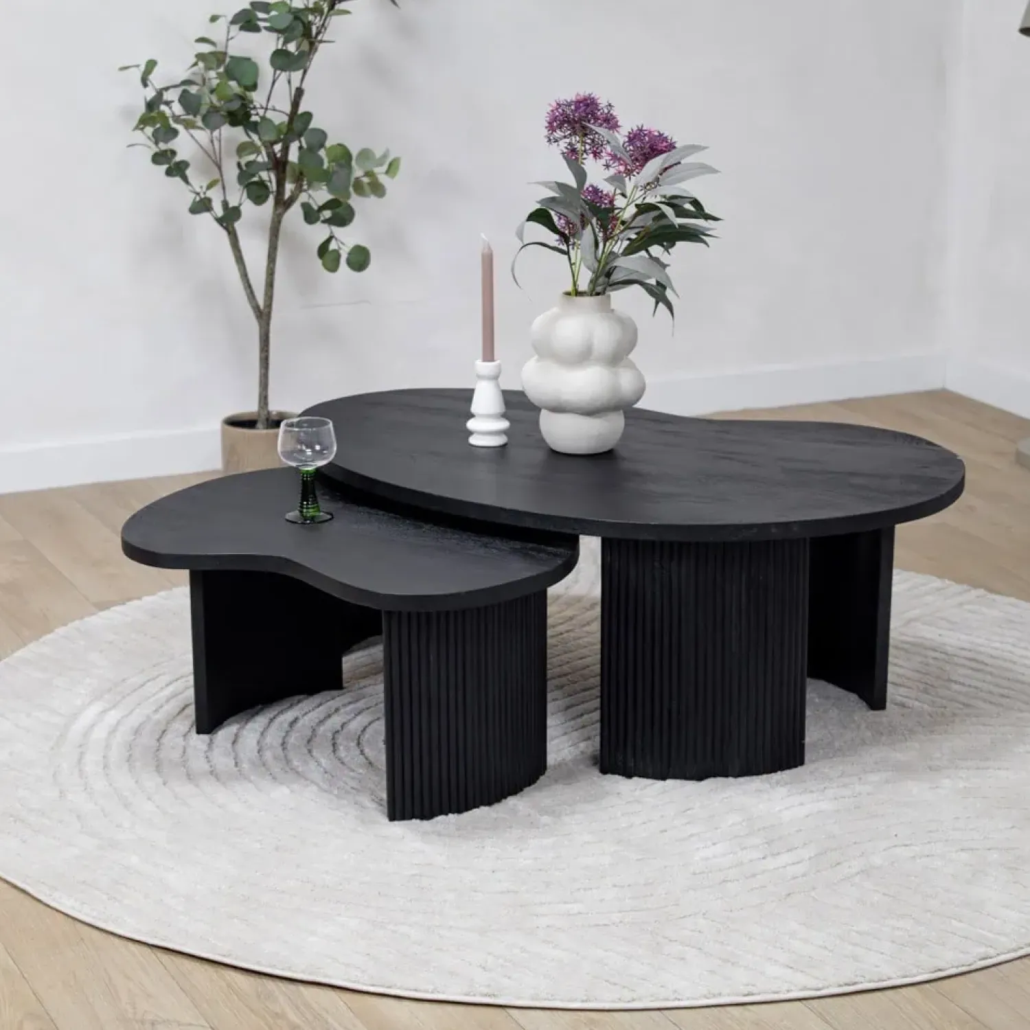 Vane Living Salontafels|Salontafel Asger set van 2 zwart 110/70cm