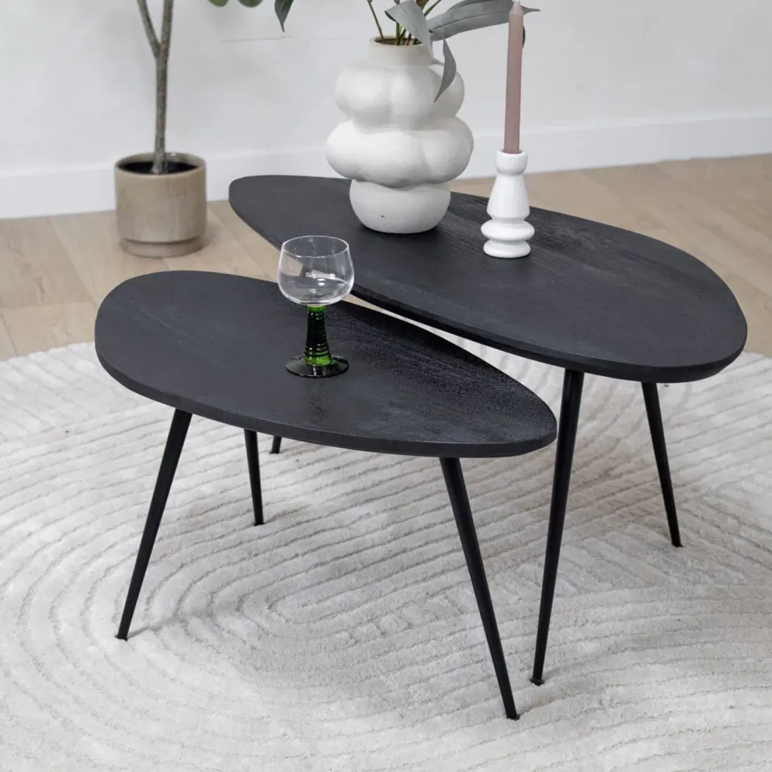 Vane Living Salontafels|Salontafel Rosa set van 2 zwart 90/70cm