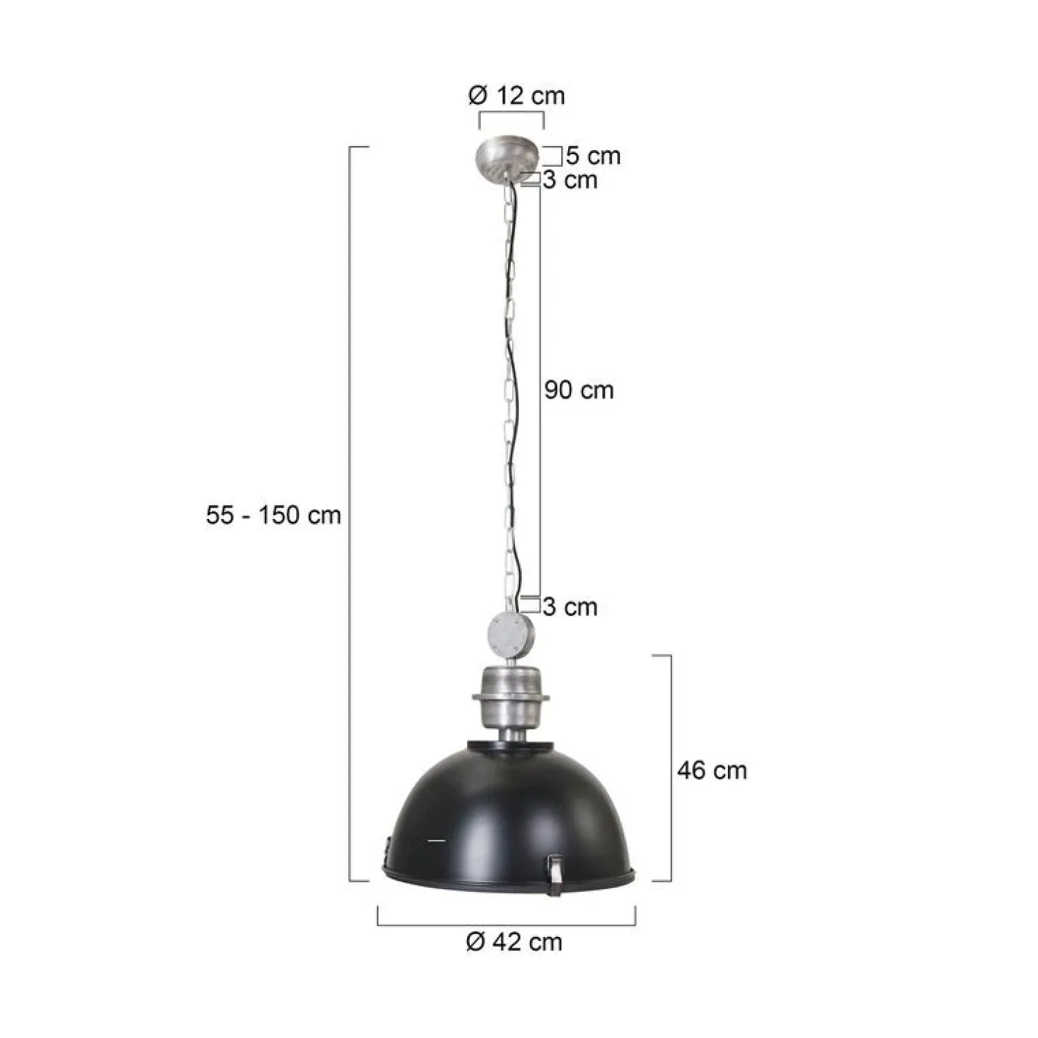 Trading Lighting Hanglampen|Sammy 1-lichts Hanglamp Zwart 42cm