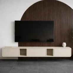 Vane Living Industriele Kasten|Tv Meubels|Sammy zwevend Tv meubel Beige mangohout 210cm