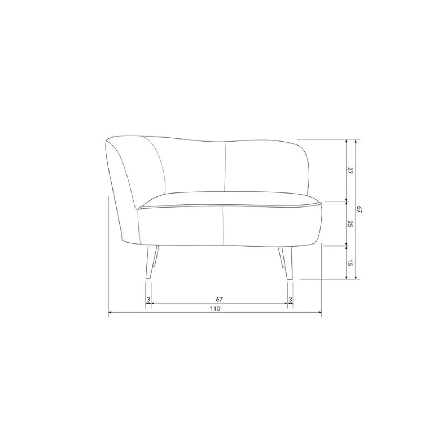 WOOOD Loungebanken|Fauteuils|Sara Lounge Fauteuil Links Velvet Oker 112cm
