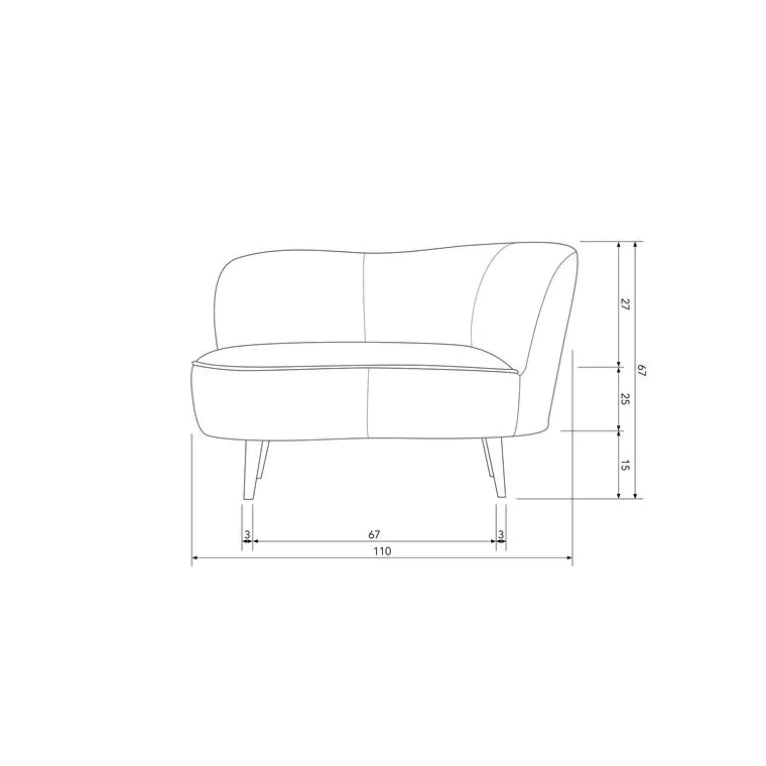 WOOOD Loungebanken|Fauteuils|Sara Lounge Fauteuil Rechts Velvet Oker 112cm