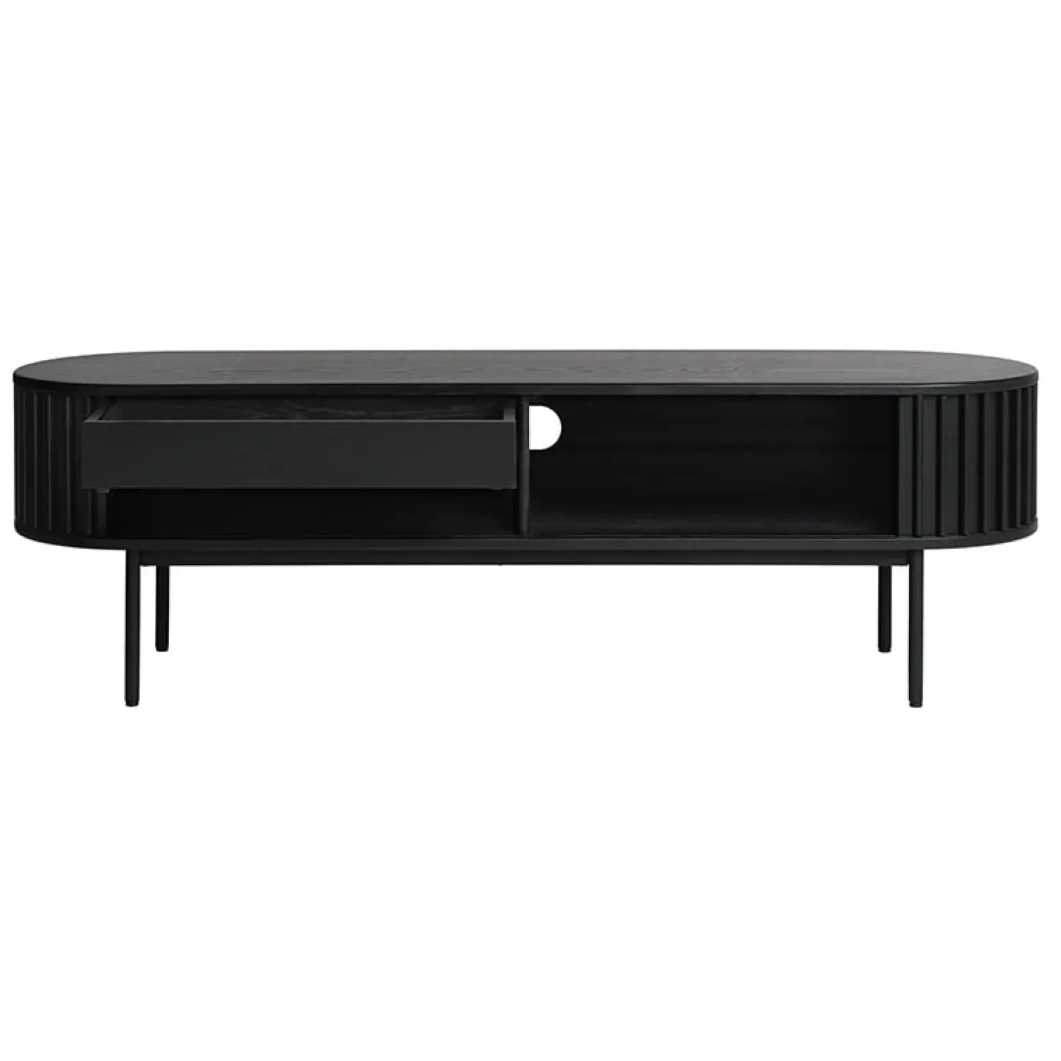 LykkeHome Industriele Kasten|Tv Meubels|Sarita TV meubel zwart eikenhoutfineer 160cm