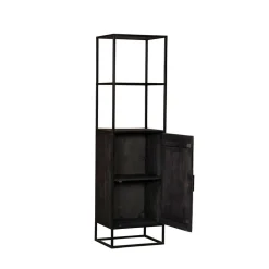 Furndea Wandkasten|Vakkenkasten|Scandi boekenkast industrieel mangohout visgraat zwart 1- deur 55cm
