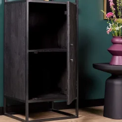 Furndea Wandkasten|Vakkenkasten|Scandi boekenkast industrieel mangohout visgraat zwart 1- deur 55cm