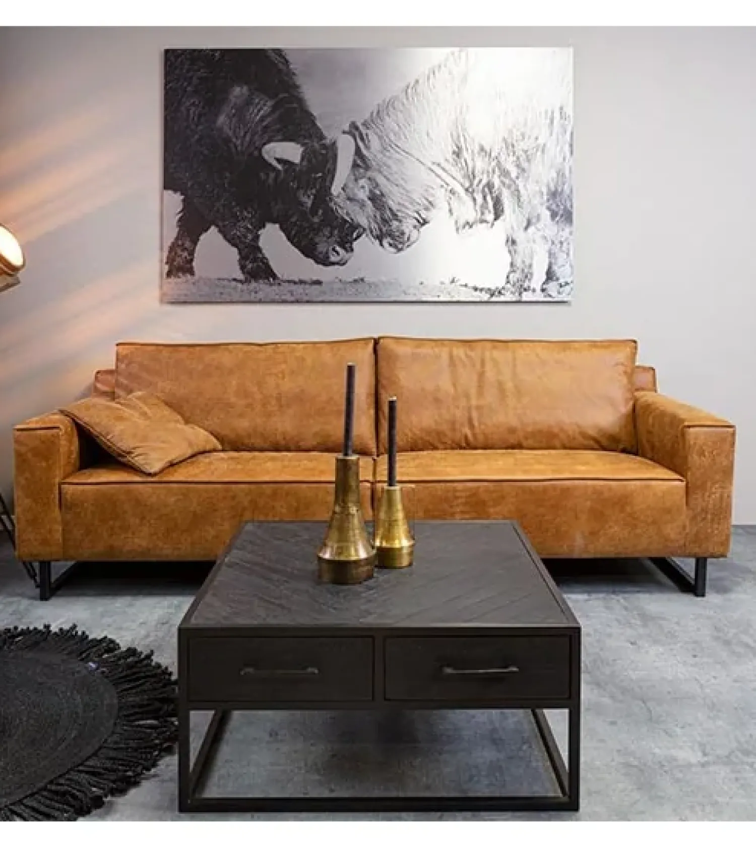 Furndea Salontafels|Scandi salontafel industrieel mangohout visgraat zwart 4 lades