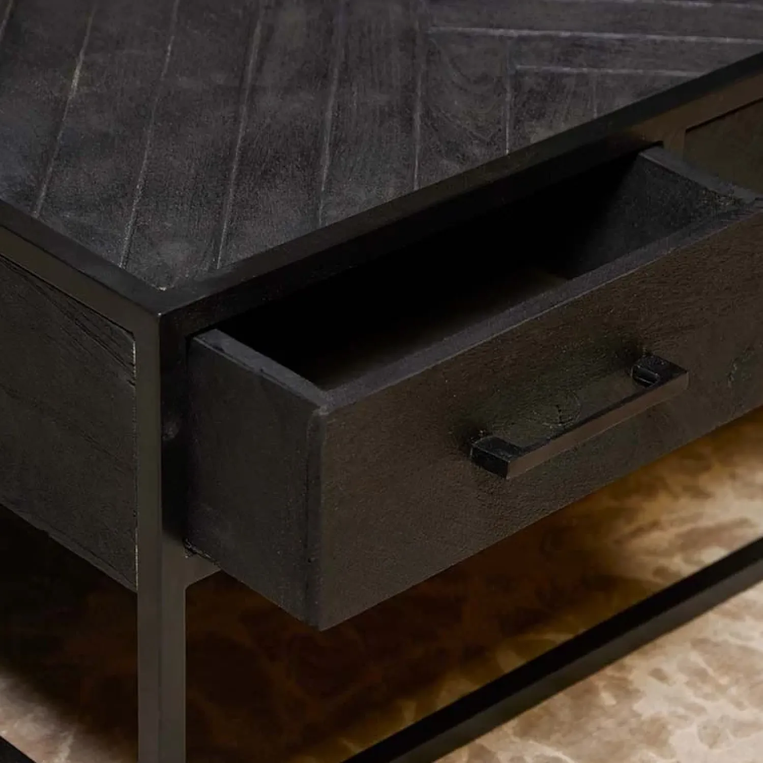 Furndea Salontafels|Scandi salontafel industrieel mangohout visgraat zwart 4 lades