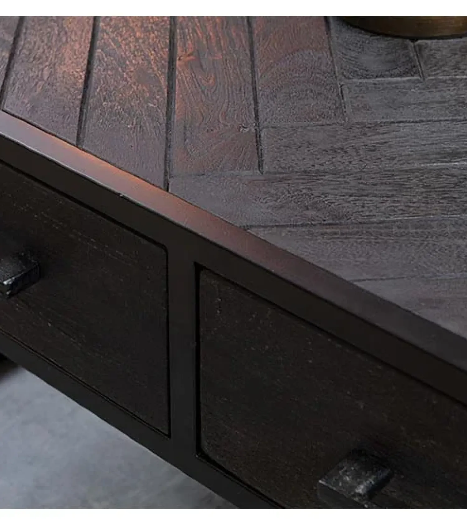 Furndea Salontafels|Scandi salontafel industrieel mangohout visgraat zwart 4 lades