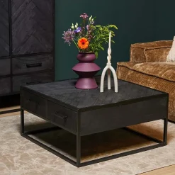 Furndea Salontafels|Scandi salontafel industrieel mangohout visgraat zwart 4 lades