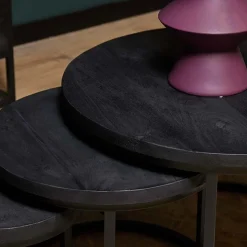 Furndea Salontafels|Scandi salontafel mangohout rond zwart set van 3