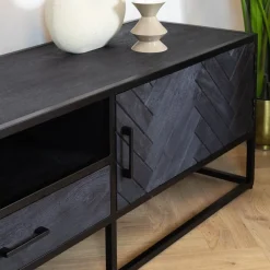 Furndea Industriele Kasten|Tv Meubels|Scandi tv meubel industrieel mangohout visgraat zwart 180cm
