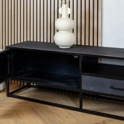Furndea Industriele Kasten|Tv Meubels|Scandi tv meubel industrieel mangohout visgraat zwart 210cm