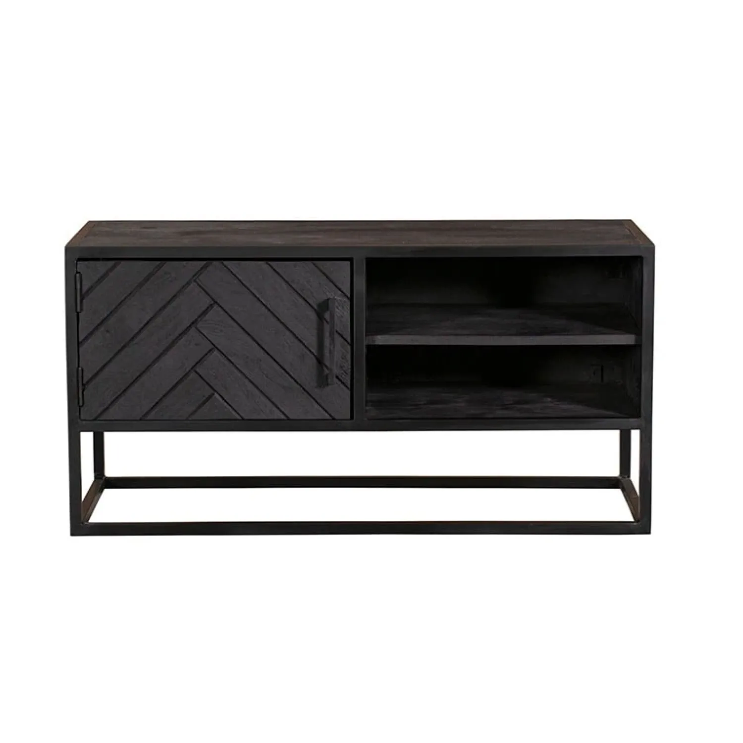 Furndea Industriele Kasten|Tv Meubels|Scandi tv meubel industrieel mangohout visgraat zwart 165cm