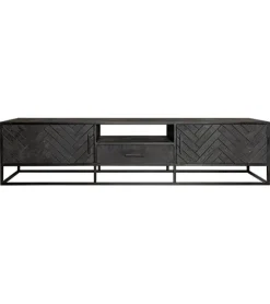 Furndea Industriele Kasten|Tv Meubels|Scandi tv meubel industrieel mangohout visgraat zwart 165cm