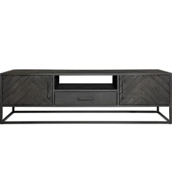 Furndea Industriele Kasten|Tv Meubels|Scandi tv meubel industrieel mangohout visgraat zwart 165cm