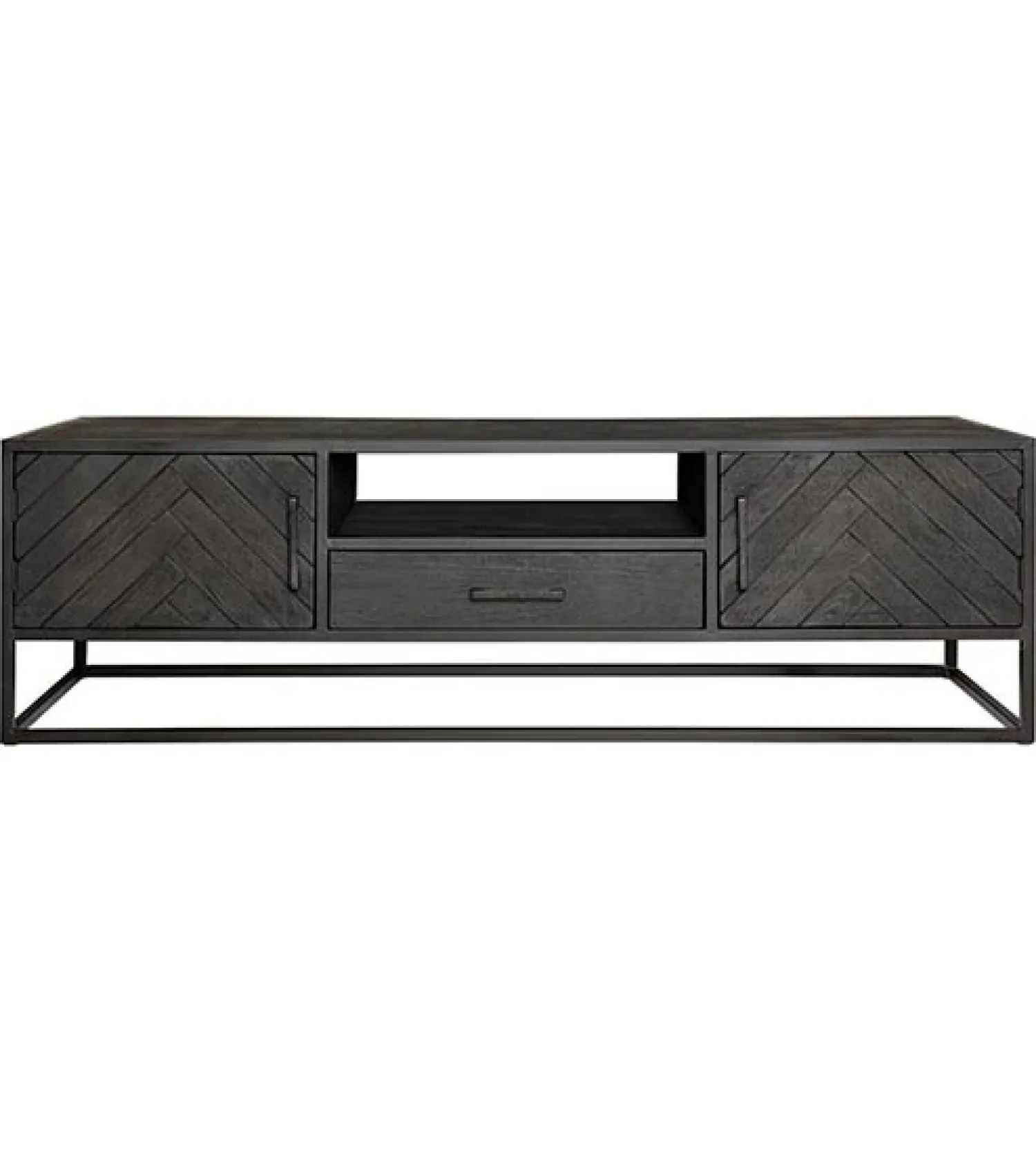 Furndea Industriele Kasten|Tv Meubels|Scandi tv meubel industrieel mangohout visgraat zwart 165cm