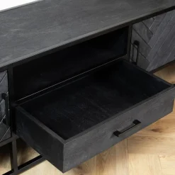 Furndea Industriele Kasten|Tv Meubels|Scandi tv meubel industrieel mangohout visgraat zwart 165cm