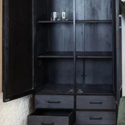 Furndea Wandkasten|Industriele Kasten|Scandi wandkast industrieel mangohout visgraat zwart 90cm