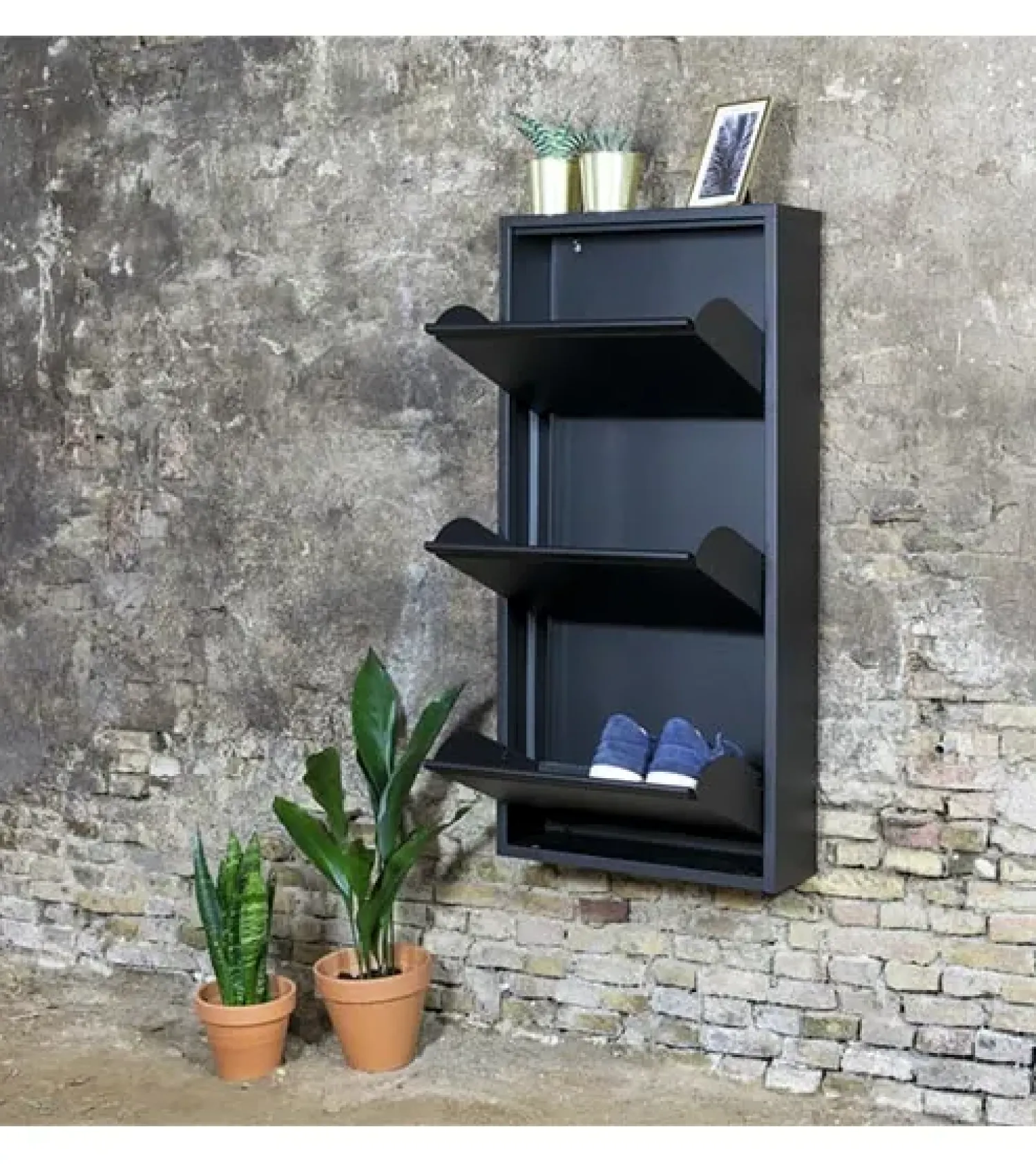 Redin Design Schoenenkasten|Schoenenkasten|Schoenenkast industrieel Pippen (3 lades) – Zwart metaal