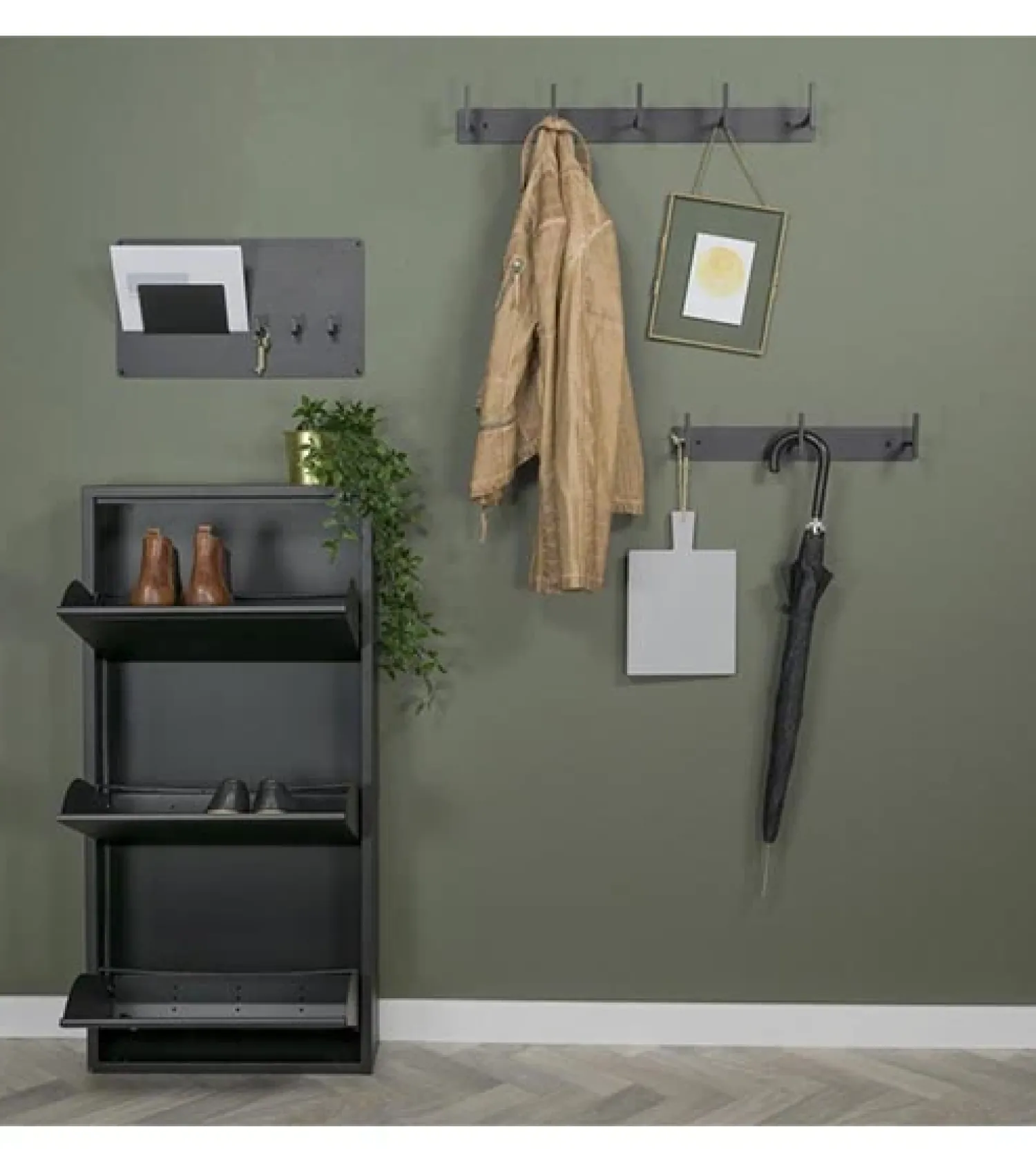 Redin Design Schoenenkasten|Schoenenkasten|Schoenenkast industrieel Pippen (3 lades) – Zwart metaal