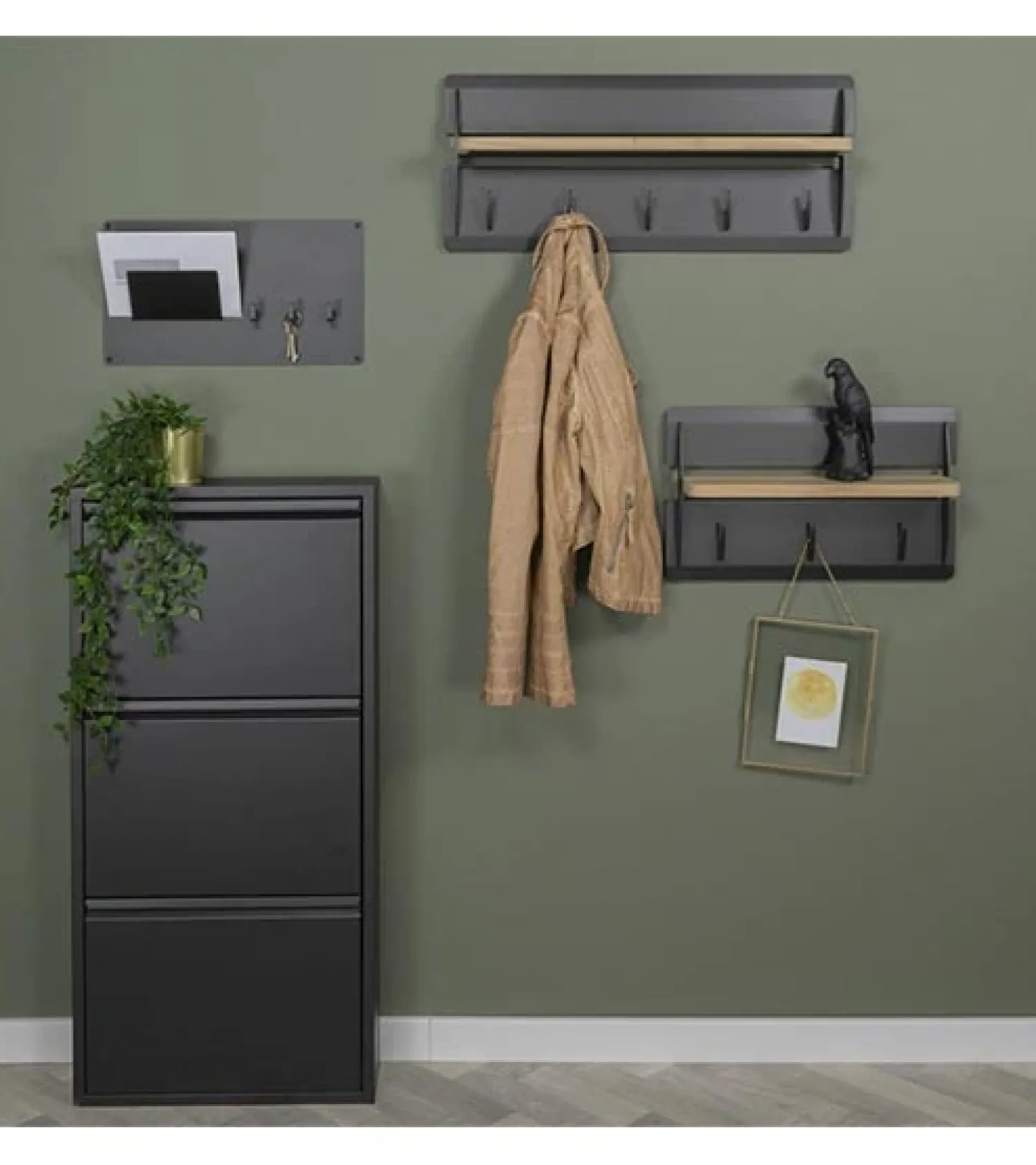 Redin Design Schoenenkasten|Schoenenkasten|Schoenenkast industrieel Pippen (3 lades) – Zwart metaal