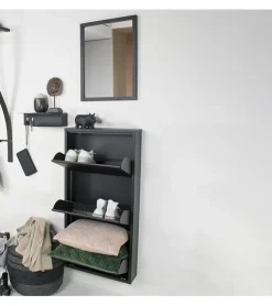 Redin Design Schoenenkasten|Schoenenkasten|Schoenenkast industrieel Pippen (3 lades) – Zwart metaal