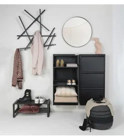 Redin Design Schoenenkasten|Schoenenkasten|Schoenenkast industrieel Pippen (3 lades) – Zwart metaal