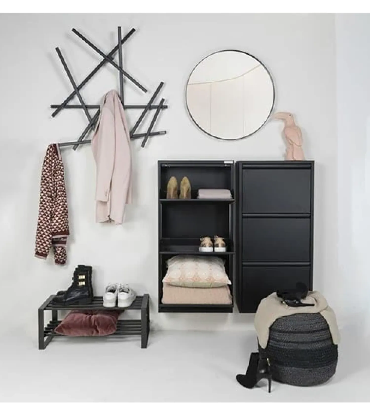 Redin Design Schoenenkasten|Schoenenkasten|Schoenenkast industrieel Pippen (3 lades) – Zwart metaal