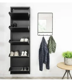 Redin Design Schoenenkasten|Schoenenkasten|Schoenenkast industrieel Pippen (5 lades) – Zwart metaal