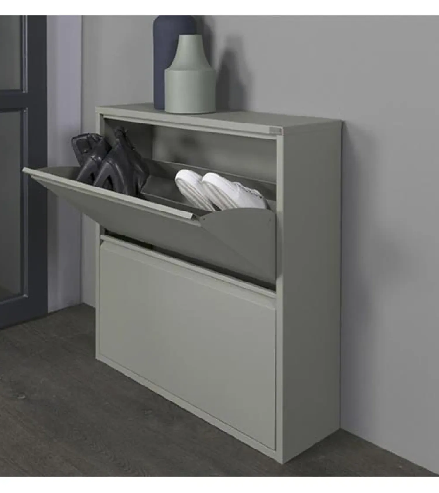 Redin Design Schoenenkasten|Schoenenkasten|Schoenenkast industrieel Pippen (2 lades) – Groen metaal