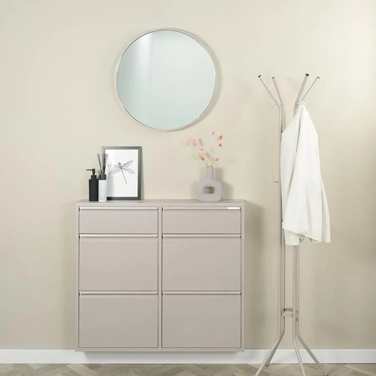 Redin Design Schoenenkasten|Schoenenkasten|Schoenenkast industrieel Pippen (6 lades) - Taupe metaal