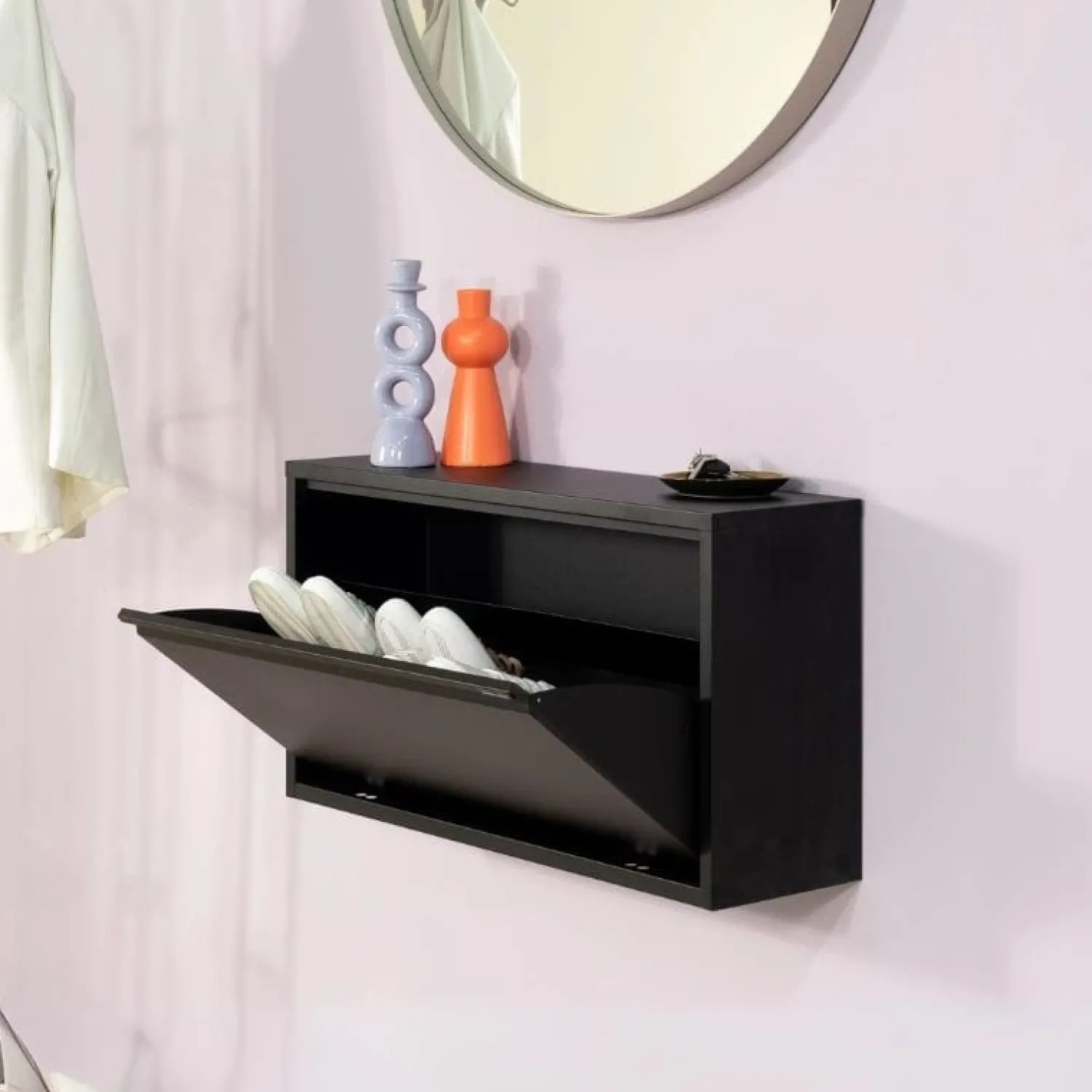 Redin Design Schoenenkasten|Schoenenkasten|Schoenenkast industrieel Pippen XL (1 lade) - zwart metaal