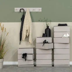 Redin Design Schoenenkasten|Schoenenkasten|Schoenenkast industrieel Rodman (3 lades) – Taupe metaal