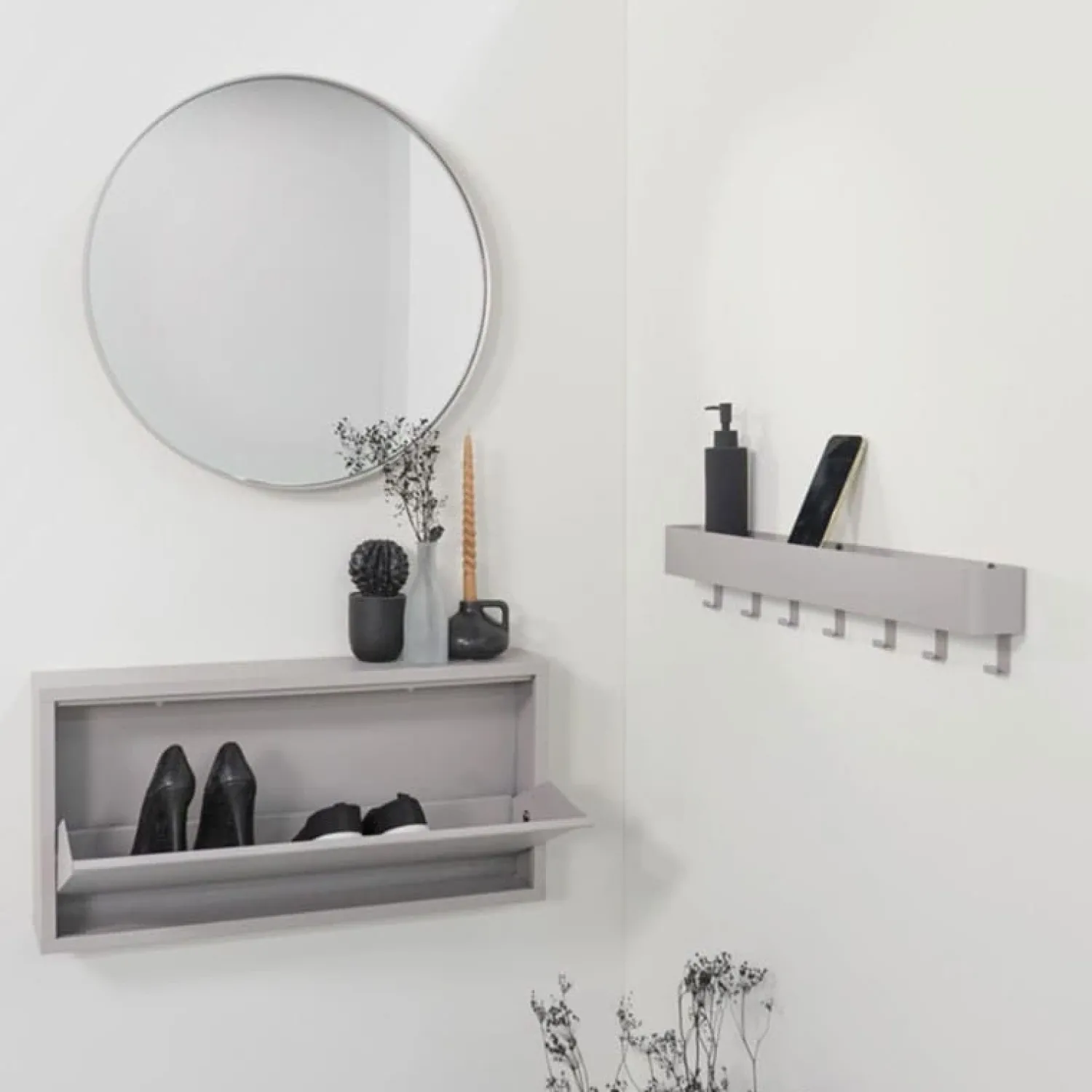 Redin Design Schoenenkasten|Schoenenkasten|Schoenenkastje industrieel Pippen (1 lade) – Taupe metaal