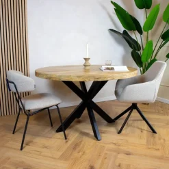 Furndea Eettafels|Senna eettafel industrieel rond mangohout 130cm