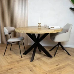 Furndea Eettafels|Senna eettafel industrieel rond mangohout 130cm