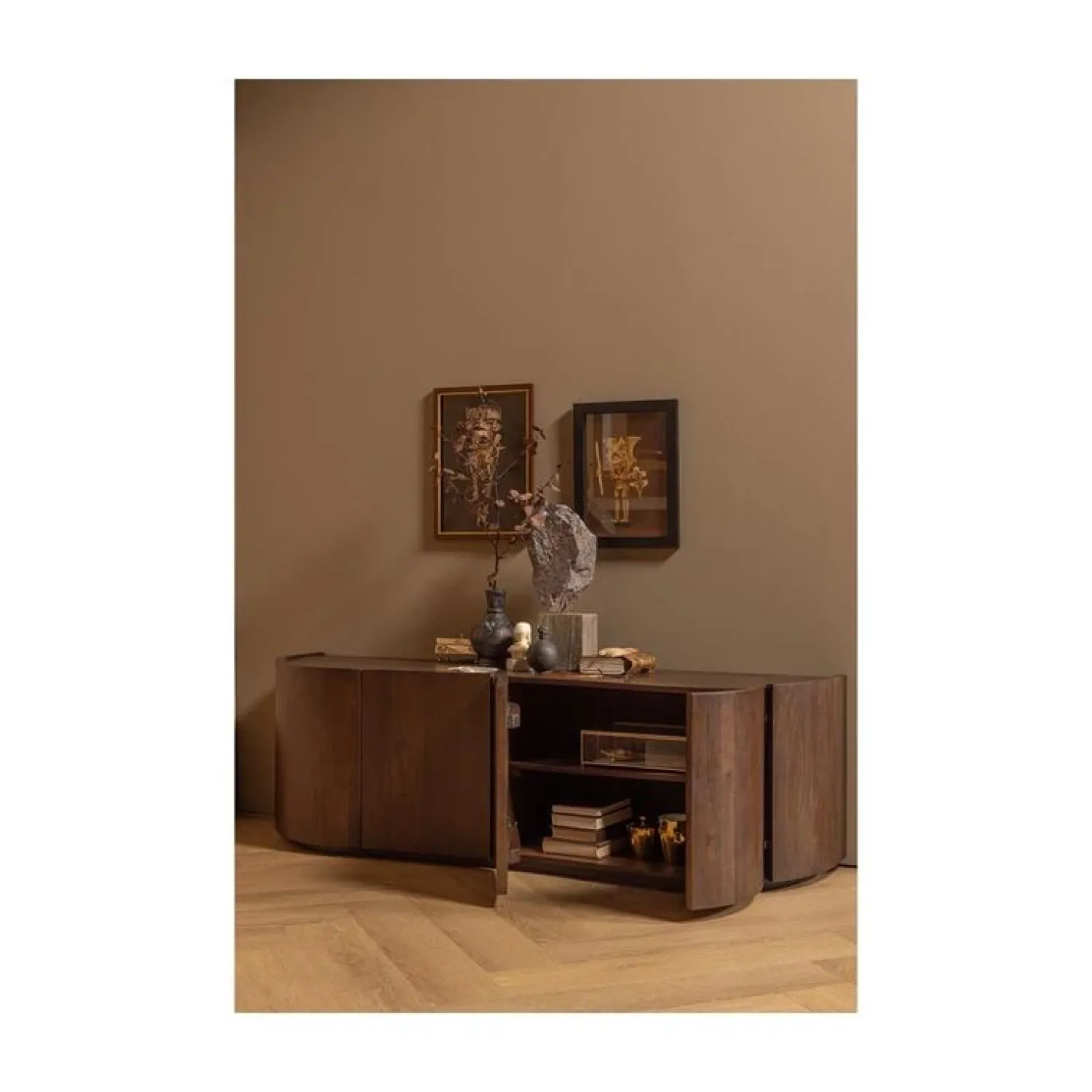WOOOD Dressoirs|Industriele Kasten|Sense Dressoir 4-Deurs Mangohout Walnoot 160cm