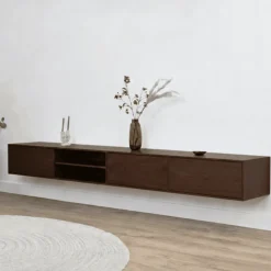 Vane Living Industriele Kasten|Tv Meubels|Sigge Zwevend Tv meubel walnoot 240cm