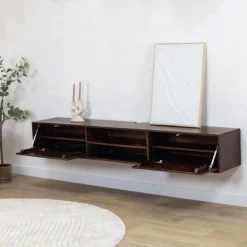 Vane Living Industriele Kasten|Tv Meubels|Sigge Zwevend Tv meubel walnoot 200cm