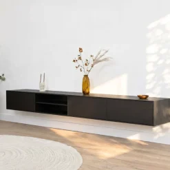 Vane Living Industriele Kasten|Tv Meubels|Sigge Zwevend Tv meubel zwart 240cm