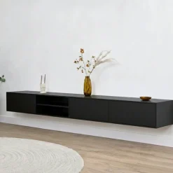 Vane Living Industriele Kasten|Tv Meubels|Sigge Zwevend Tv meubel zwart 240cm
