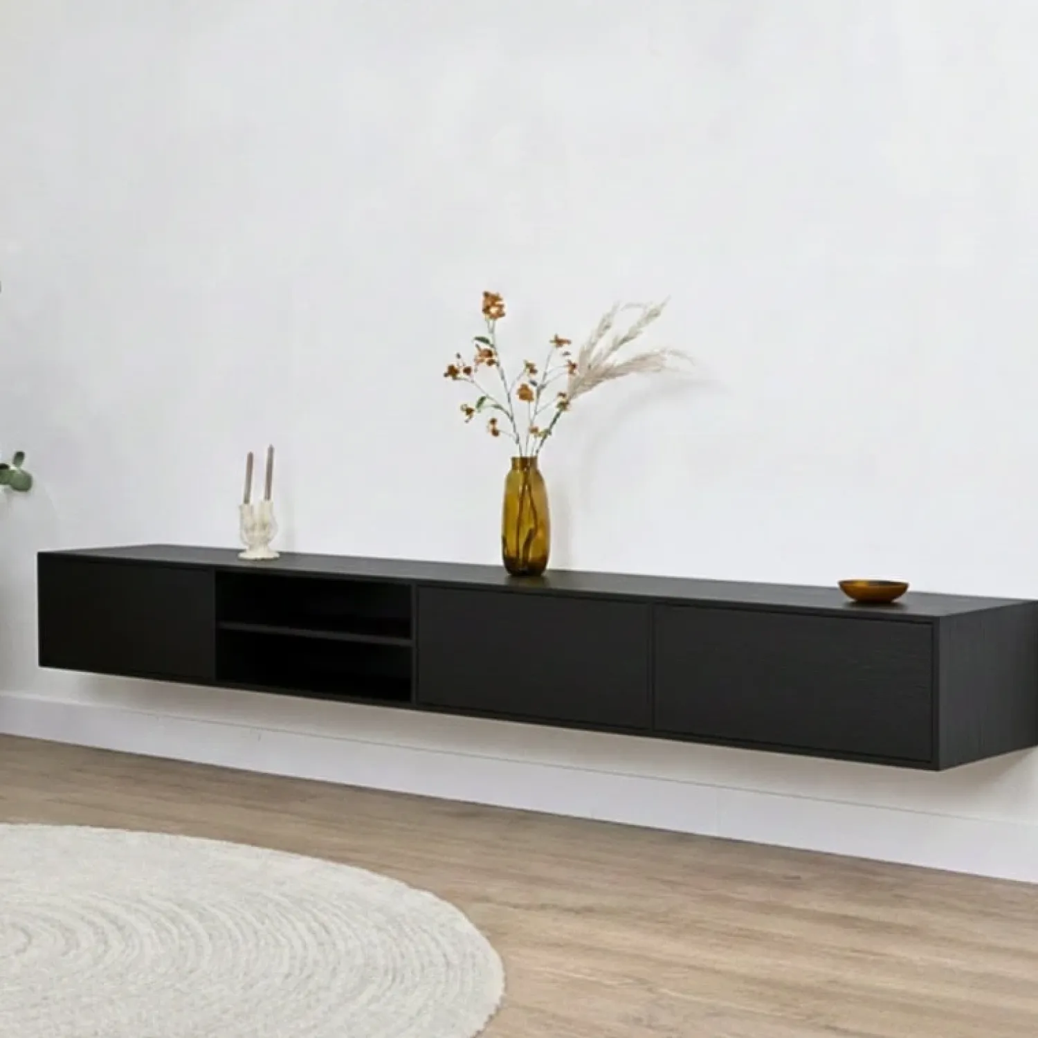 Vane Living Industriele Kasten|Tv Meubels|Sigge Zwevend Tv meubel zwart 240cm