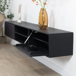 Vane Living Industriele Kasten|Tv Meubels|Sigge Zwevend Tv meubel zwart 200cm