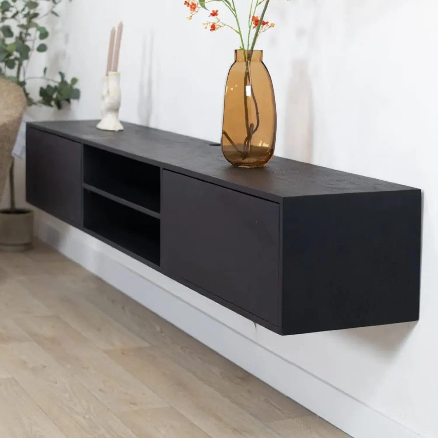 Vane Living Industriele Kasten|Tv Meubels|Sigge Zwevend Tv meubel zwart 200cm