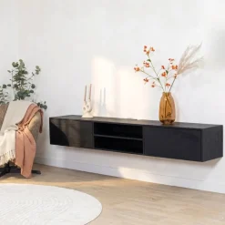 Vane Living Industriele Kasten|Tv Meubels|Sigge Zwevend Tv meubel zwart 200cm