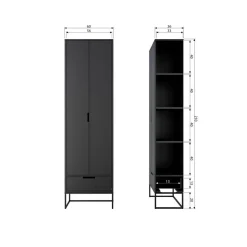 WOOOD Wandkasten|Industriele Kasten|Silas Hoge Wandkast Essen Blacknight 60cm