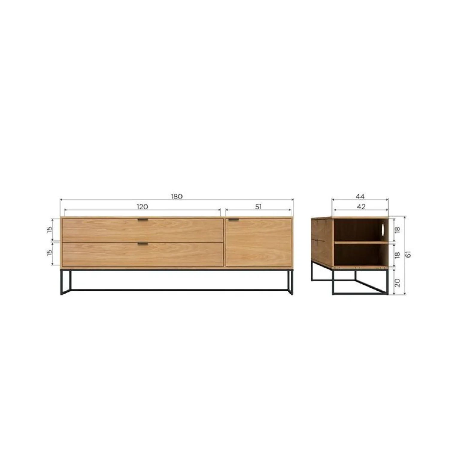 WOOOD Industriele Kasten|Tv Meubels|Silas TV Meubel 180 cm Eiken Decor 180cm